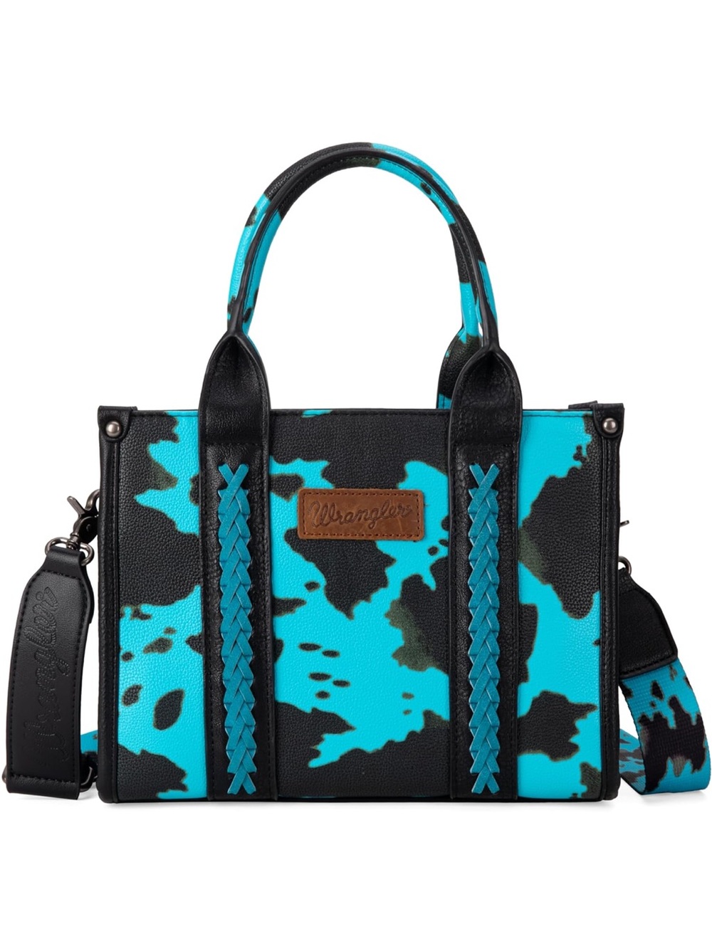 Wrangler Turquoise & Black Cowhide-Print Tote Bag NWT
